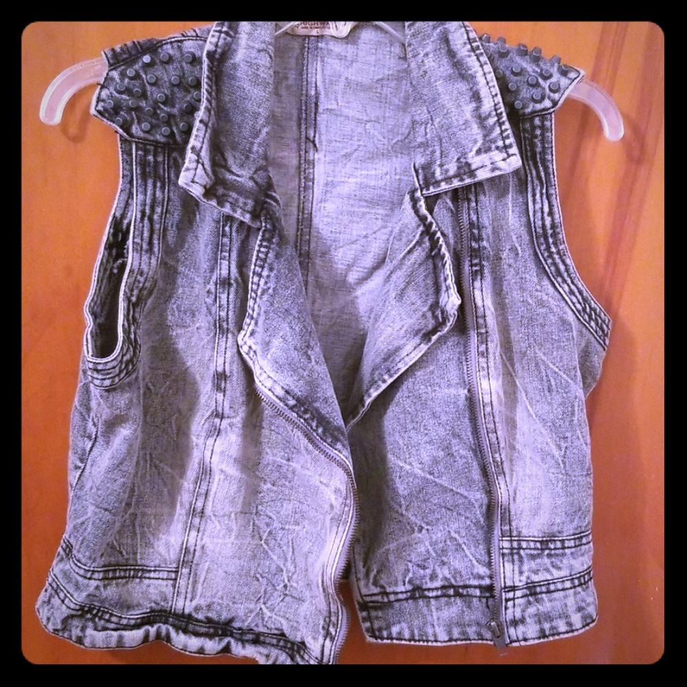 Black Stonewashed Studded Denim Vest